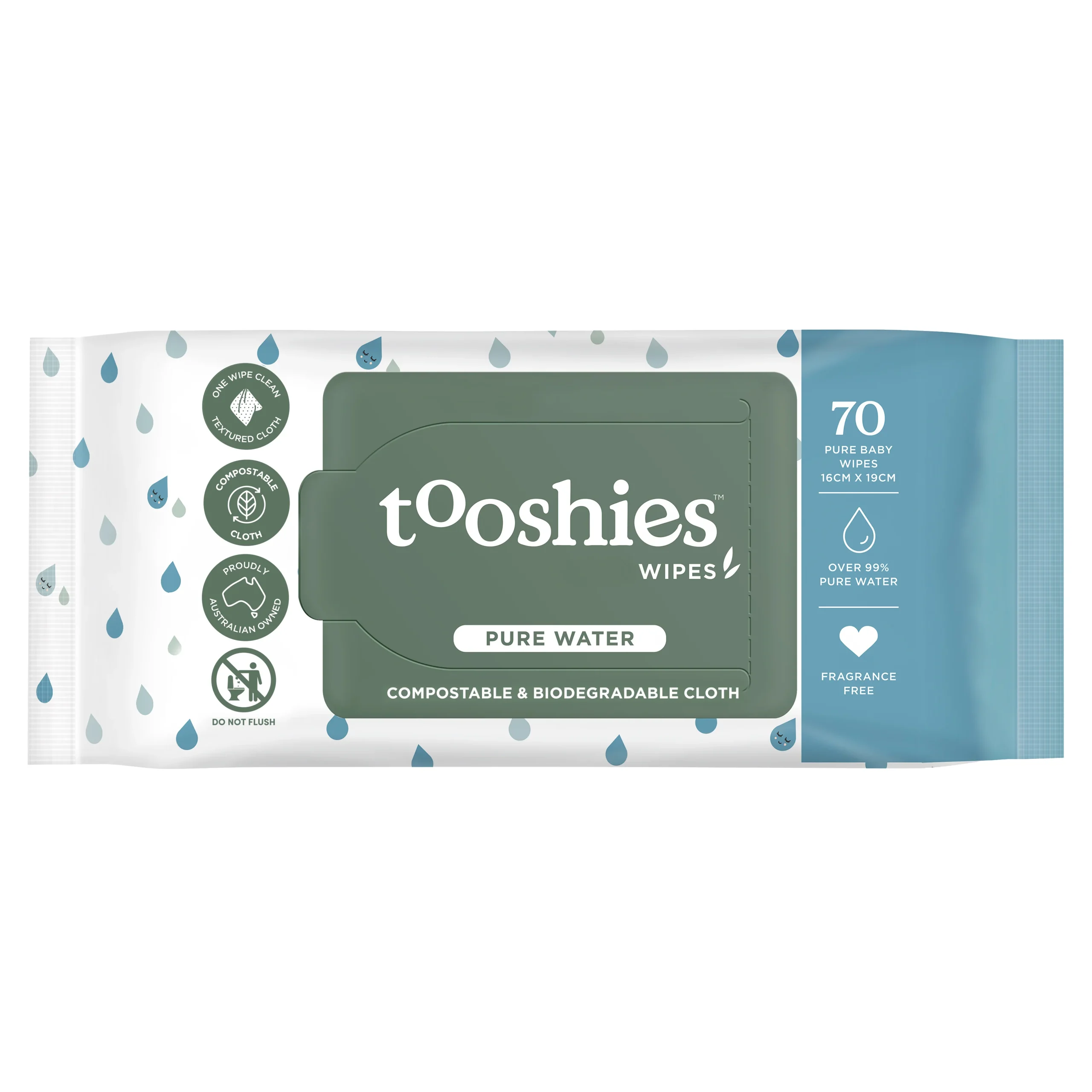 Tooshies - Biodegradable Baby Wipes Pure Water 70 Pack
